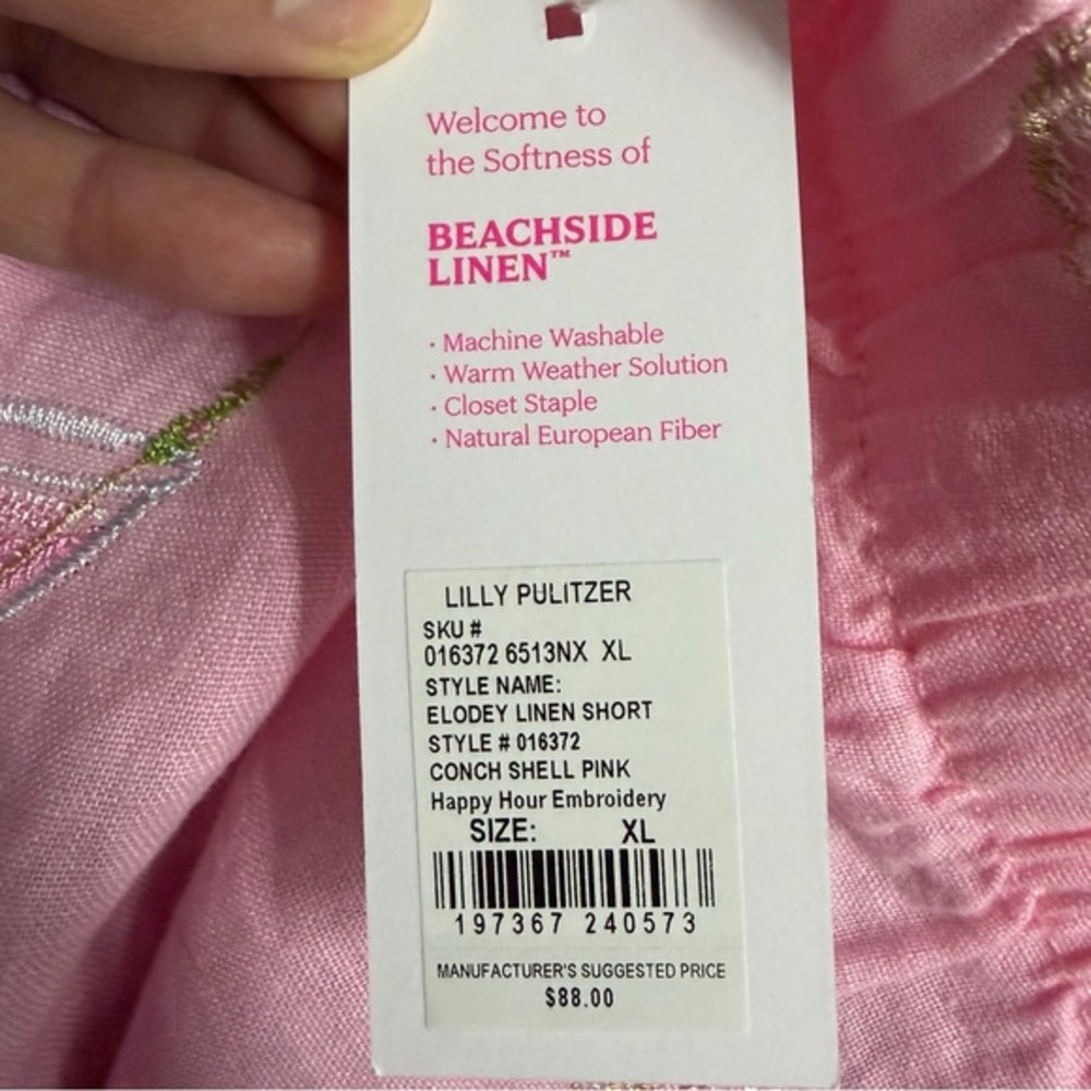 Lilly Pulitzer Elodey Linen Short Happy Hour Embroidery Pink NWT XL - Picture 6 of 8